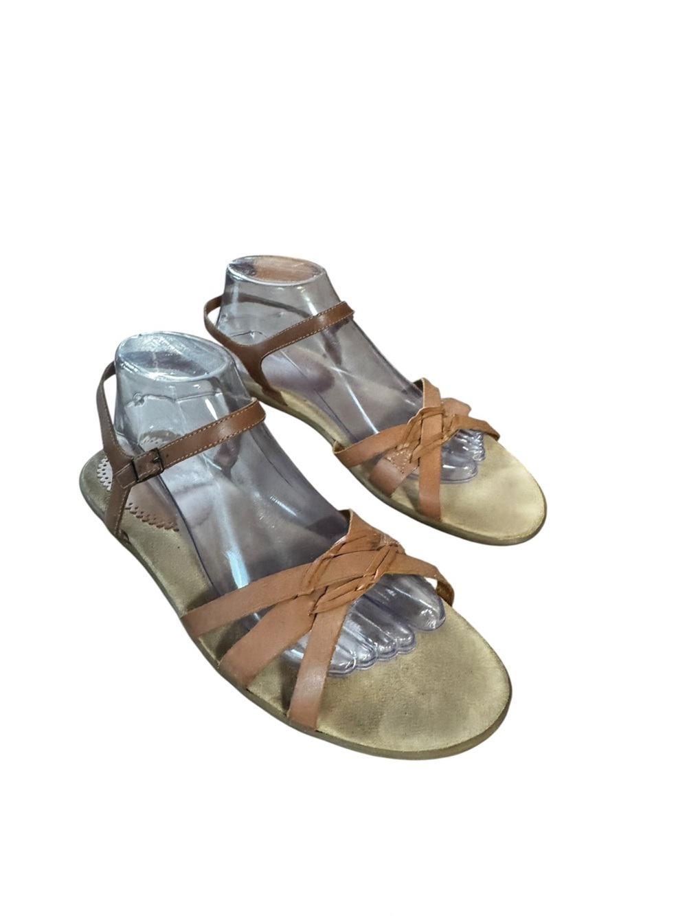 Women’s Vintage Land’s End Size 10 B Tan Leather Strappy Sandals Made in Brazil